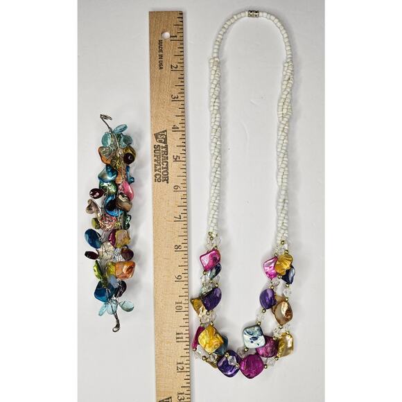 Southwest Triple Strand NECKLACE BRACELET Baroque Gemstone Vintage JEWELRY GIFT - Picture 3 of 7